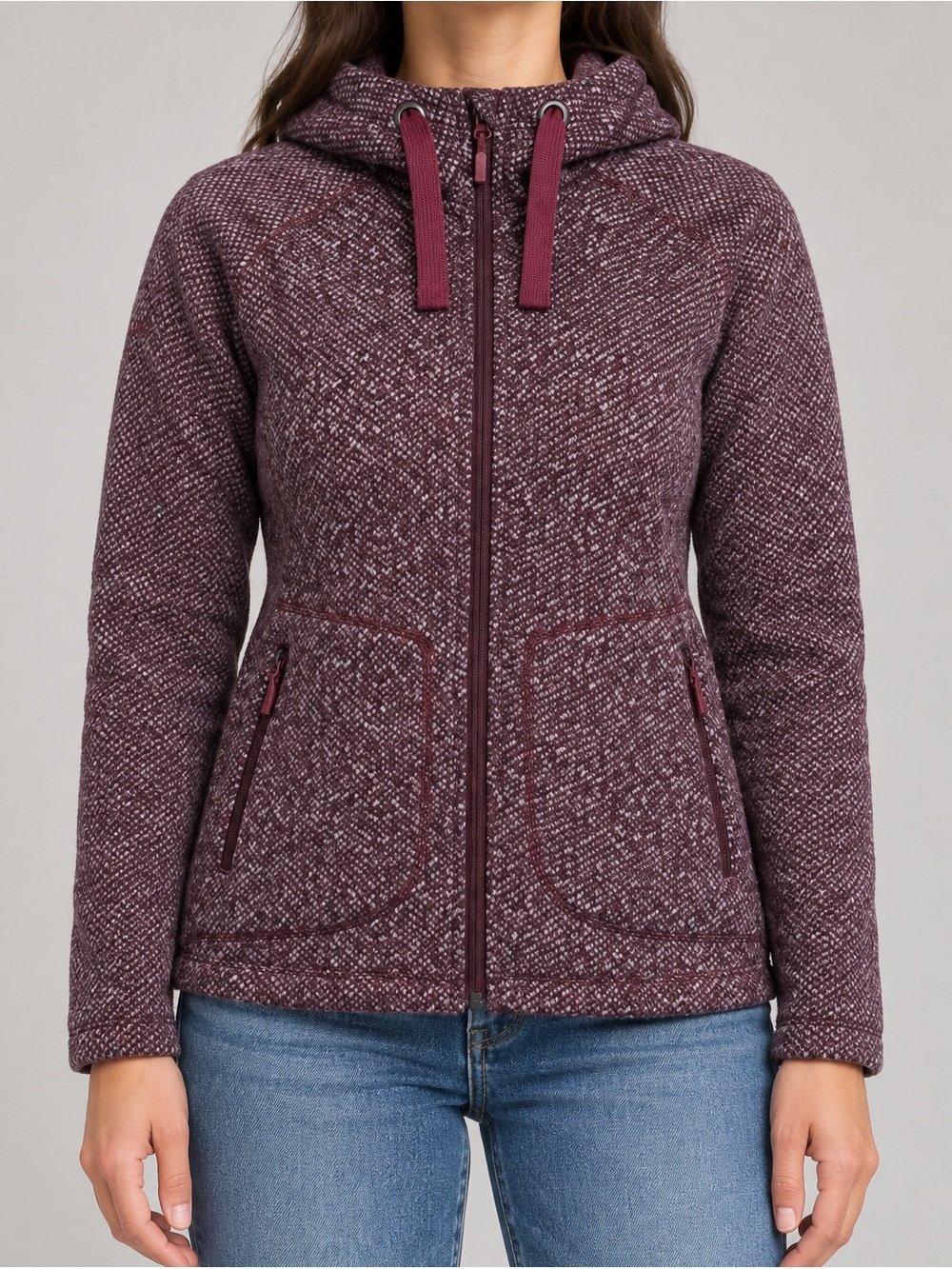 Rab Amy Hoody Women's M Fleece Jacket Full Zip Hooded Heather Burgundy